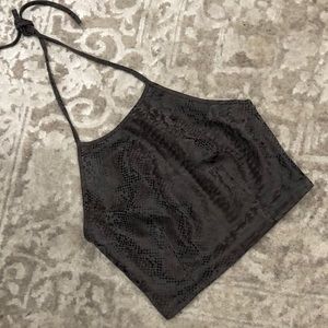 Guess Grey Snakeskin Textured Halter Crop Top